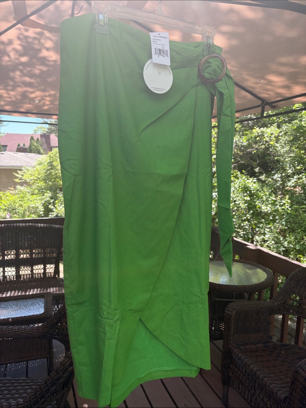Lost & Wander, Green L. Maxi,  faux Wrap Skirt Cute! NWT